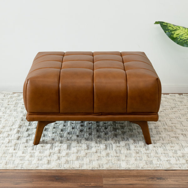 Wade Logan® Mid Century Modern Leather Ottoman In Tan & Reviews Wayfair